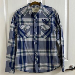 DKNY Blue and White Casual Button Down Shirt